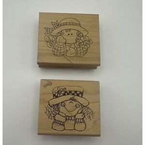 Imaginations Country Girls Curly Hair Wood Mount Rubber Stamp Vintage Lot Of 2
